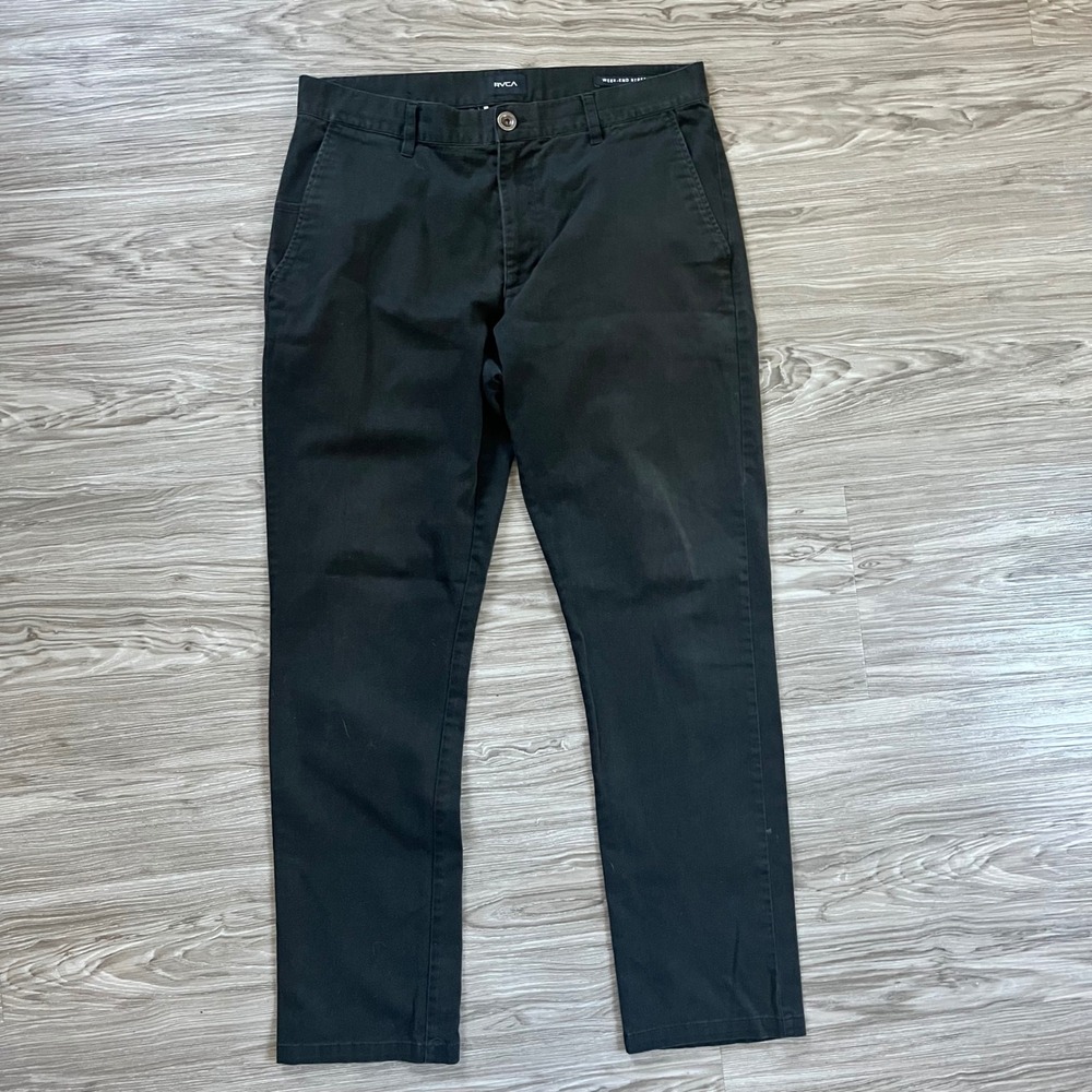 RVCA Week-End Stretch Chino Pants Mens 34 Black Slim Straight Twill Trousers